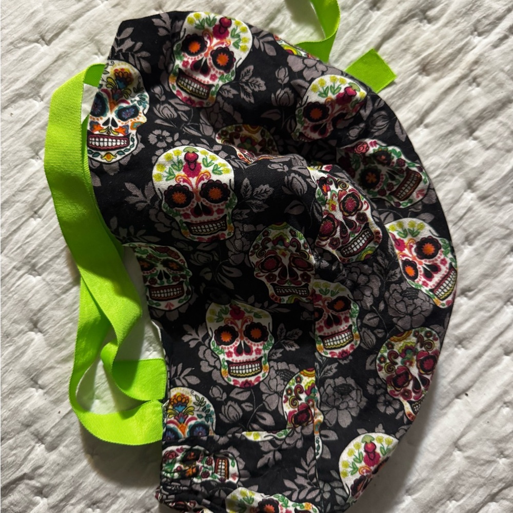 Colorful Sugar Skull Print Scrub Cap